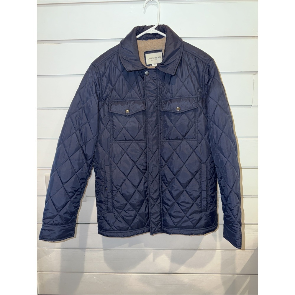 Cole Haan‎ Signature Men's  Navy Diamond Quilted Jacket Sherpa Lining Med GW999